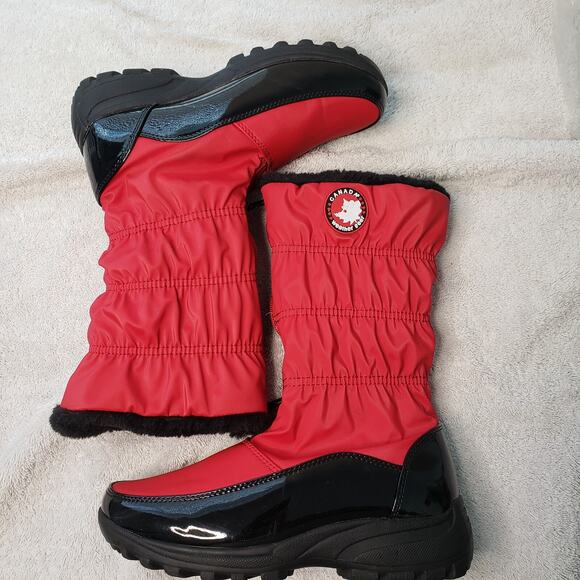 Canada Weather Gear Winnie Boots Women 6.5 Red Mid Calf Winter Faux Fur Cozycore - Picture 2 of 7